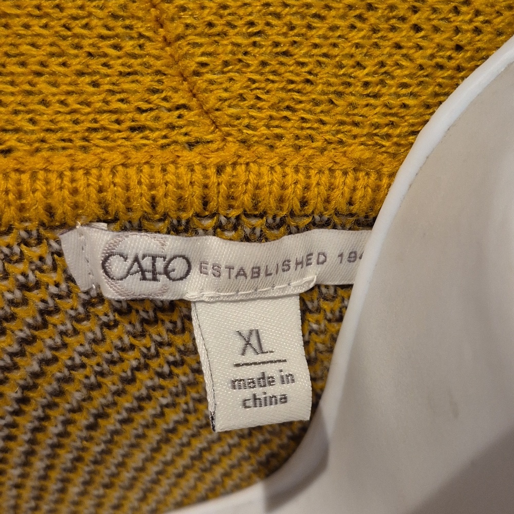 Cato Fringed Mustard Open-Front Bandana Print Knit Cardigan size XL - Picture 5 of 6